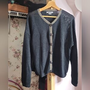 Ani Barrie Vintage Knit Cardigan Womens Small Rayon Made In USA Black Stretch
